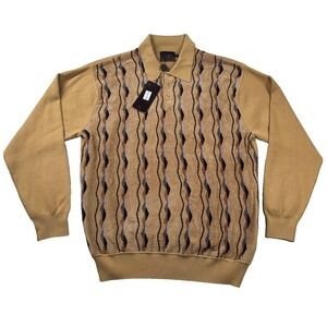 Cigar Couture Sweater Mens XL Knit Polo Carpeted Terry Collared Dijon Stretch
